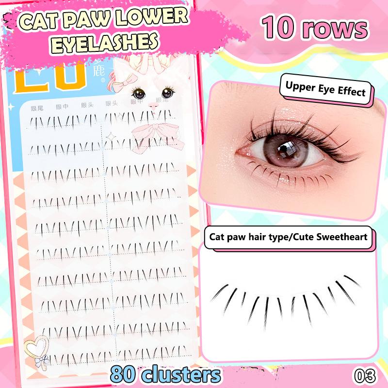 Glue-Free False Eyelashes Cat Eye Makeup Soft Natural Lower Eyelashes Segmented Thin Stems Suitable For Novice Diy Eyelashe