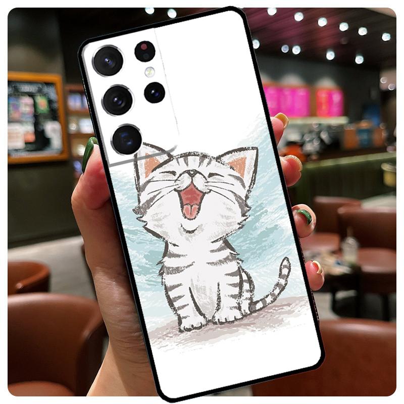 Cartoon Cute Cats Case For Samsung Galaxy S23 S22 Ultra S9 S10 Note 10 Plus Note 20 S21 Ultra S20 FE Phone Coque