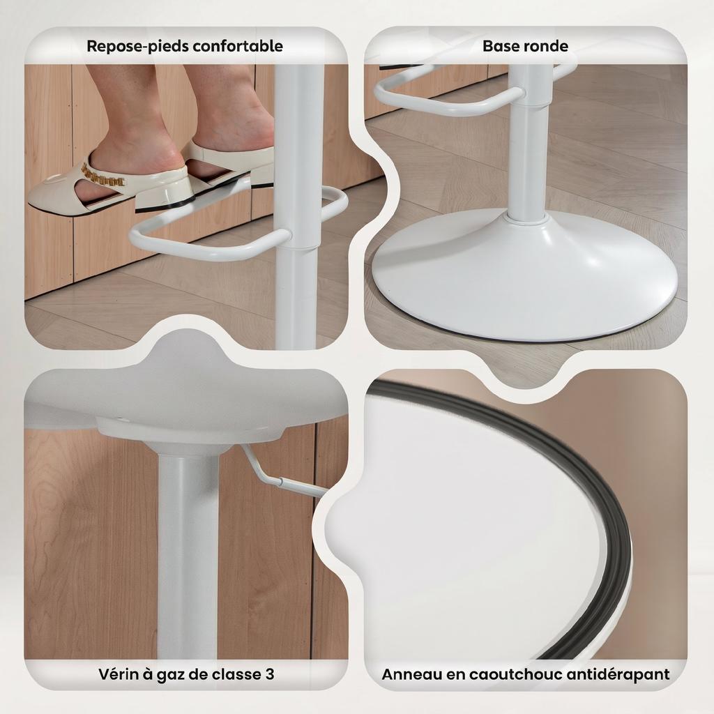 Bar Stools, Set of 2, Swivel Seat, Adjustable Height, 43 X 45 X 100 Cm, White