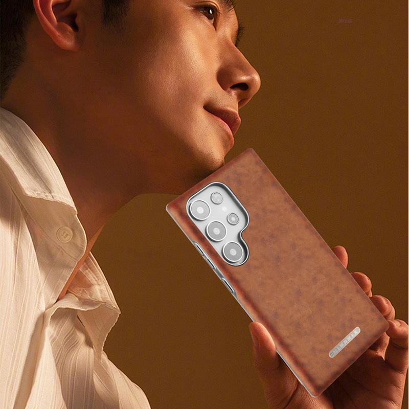 Suitable for Samsung S25ultra Mobile Phone Case Oil Wax Pattern 25p Magnetic Absorbent Samsung Full-inclusive S24u Business Men's Leather Case