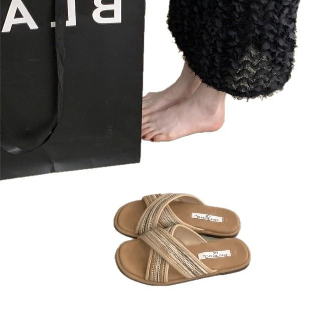 Bohemian Flat-bottomed Woven Cross-strapped Slippers for Women's Summer Wear 2025 New Design Niche Cool Slippers for Women