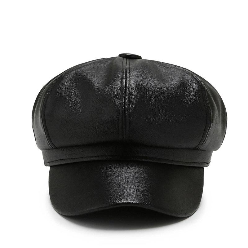8 Panels Newsboy Caps for Women PU Leather Cabbie Painter Hat Beret Cap Solid Simple Fashiomn Pu Beret for Fall Winter