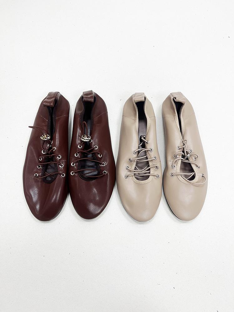 Fashion NEW Spring Lace Up Women's Shoes Soft Leather Outdoor Casual Ballet Flats Walking Large Gize Brand Comfortable Ladies Loafers