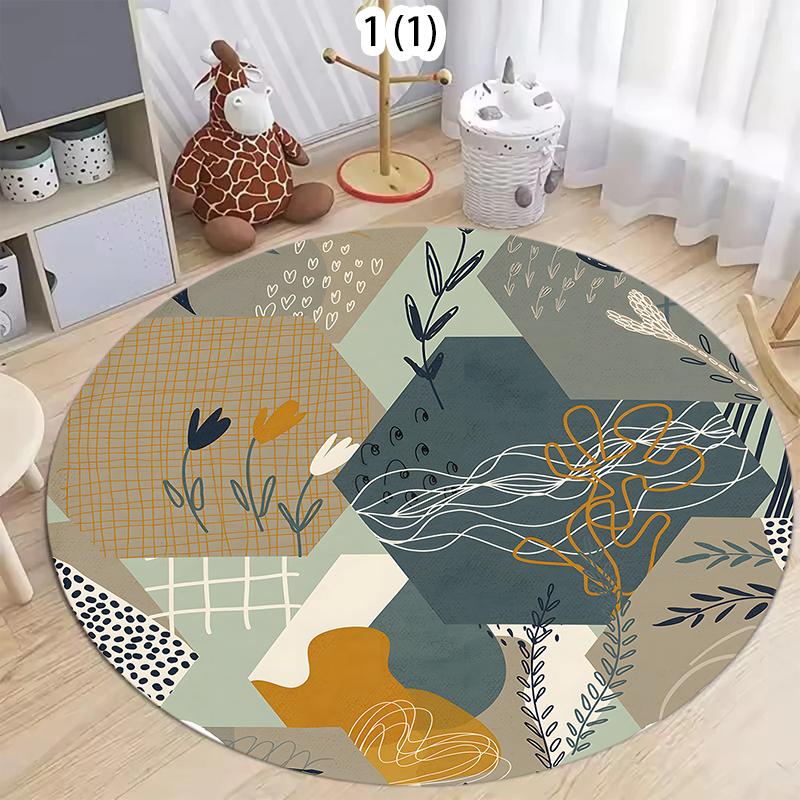 Abstract Illustration Circular Carpet Natural Plant Printing Living Room Bedroom Decoration Carpet Entrance Doormat of The Foyer