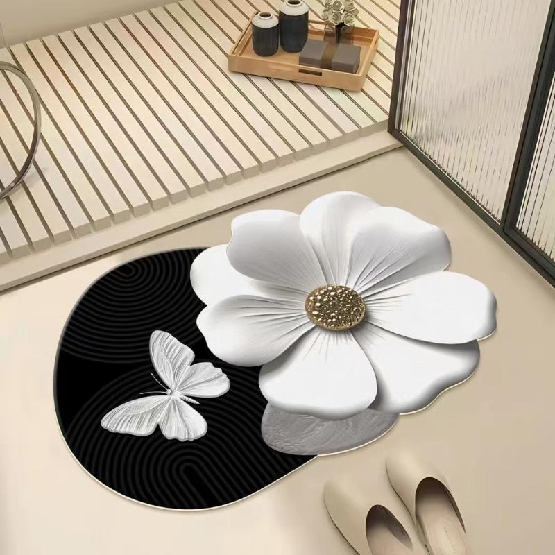 Flower Shaped Diatomite Floor Mat Fast Absorbent Non Slip Easy Clean For Bathroom Kitchen Entryway Use