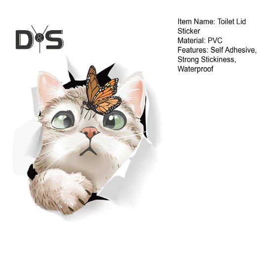 Decorative Toilet Sticker Self-adhesive Waterproof Easy-peel Traceless Bathroom Toilet Lid Sticker Cat Shaped Decal
