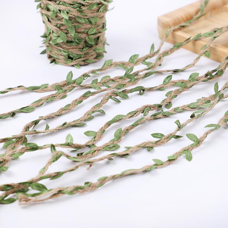 5M Burlap Leaf Ribbon Green Leaves Hemp Rope Home Garden DIY Decoration Rattan Wedding Birthday Party Gift Bouquet Packaging