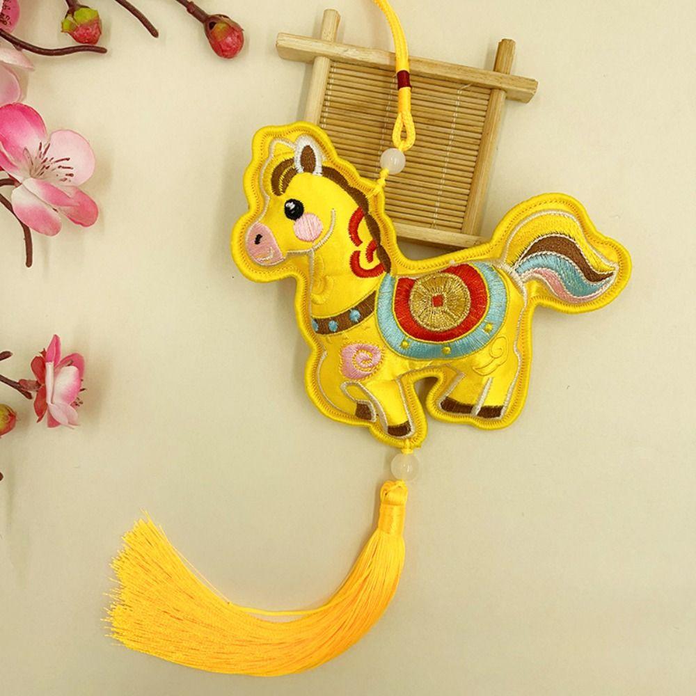 Spring Festival Pony Embroidered Pendant Tassel Car Hanging Ornaments  Zodiac Year Gift