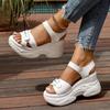 Plus Size Women's One-Strap Velcro Platform Wedge Sandals - Waterproof, Fashionable, & Versatile for Summer Beachwear.