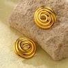 GEMCHIC Women's Hollow Spiral Thread Circle Stainless Steel Earrings Luxury Gold Studs