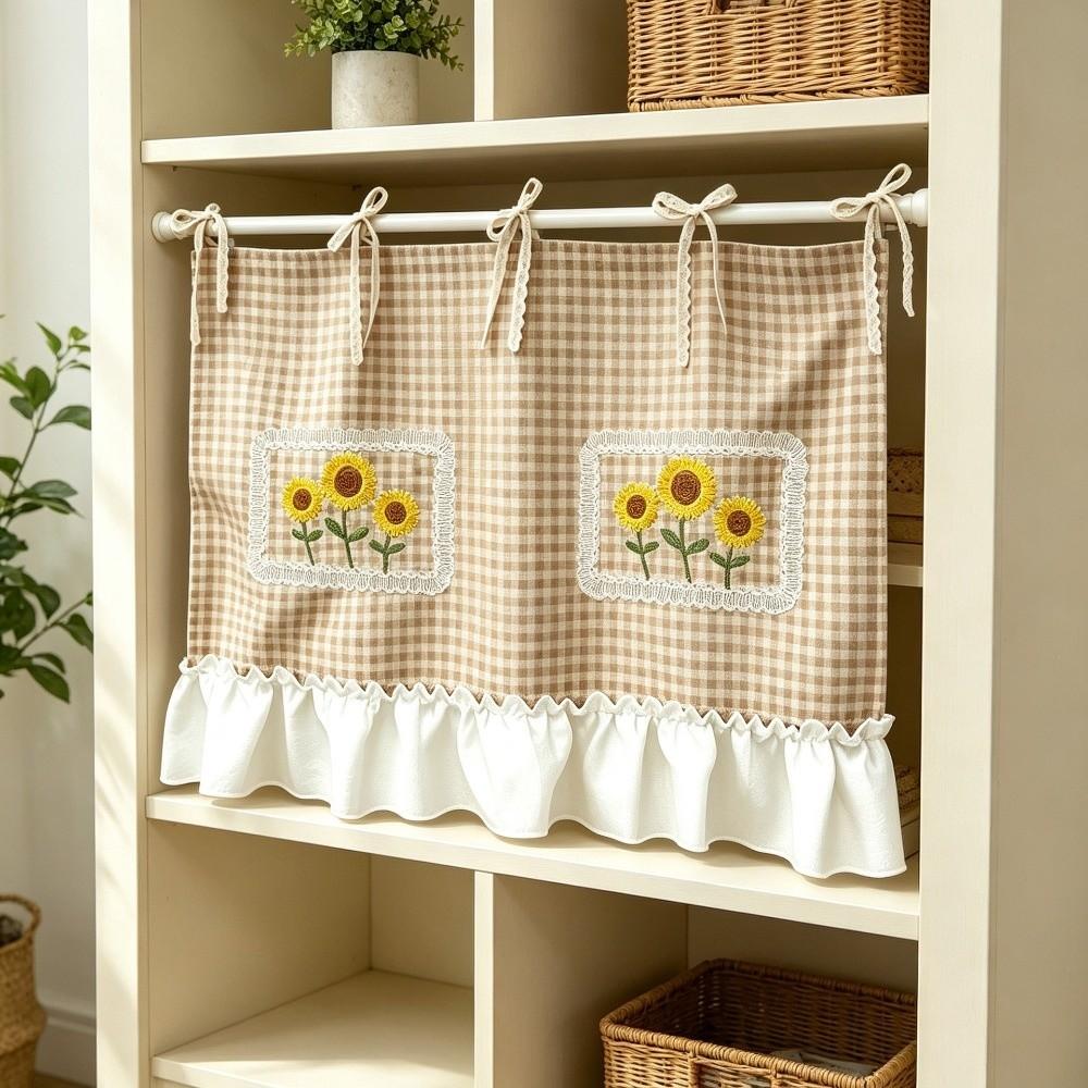 with Ties Coffee Machine Half Curtain Ruffled Trim Kitchen Stove Cover Skirt Cabinet