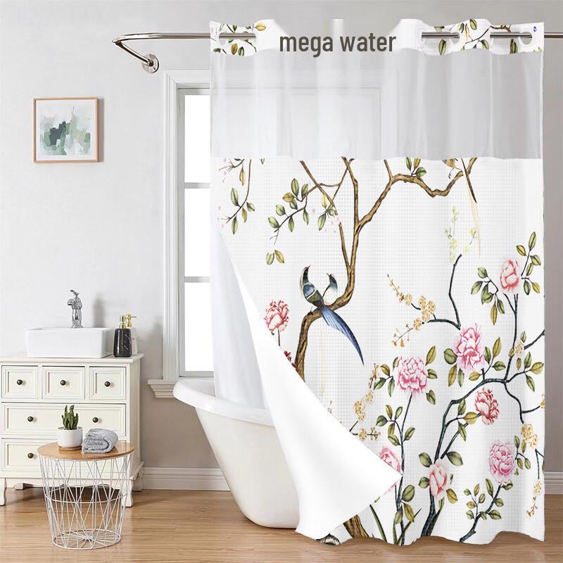 Hàndùn Botanical Floral Double-Layer Polyester Shower Curtain