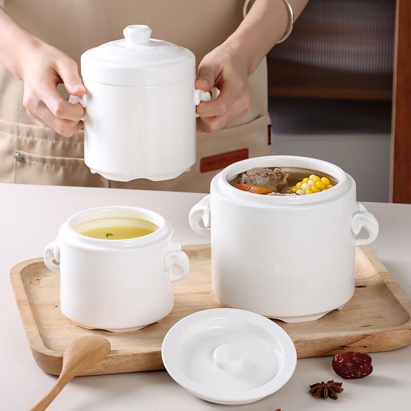 Baijie Ceramic Double-Lid Double-Boiler Stew Pot