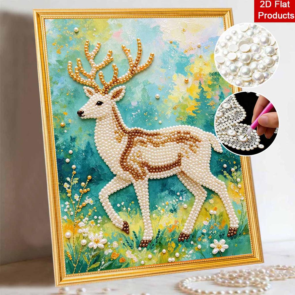 DIY Pearl Art Deer Painting Kit 5D Crystal Rhinestone Embroidery for Bedroom Living Room Wall Decoration Handmade Craft