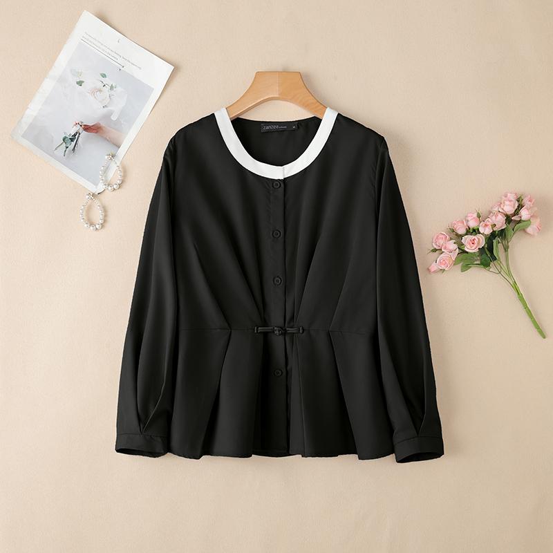 

ZANZEA Женская повседневная свободная блузка с круглым вырезом и длинными рукавами 5XL чёрный