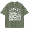 Personality Frog Mushroom Print Women Washed T-Shirt Hip Hop Cotton Short Sleeve Summer T Shirt Loose Soft Top