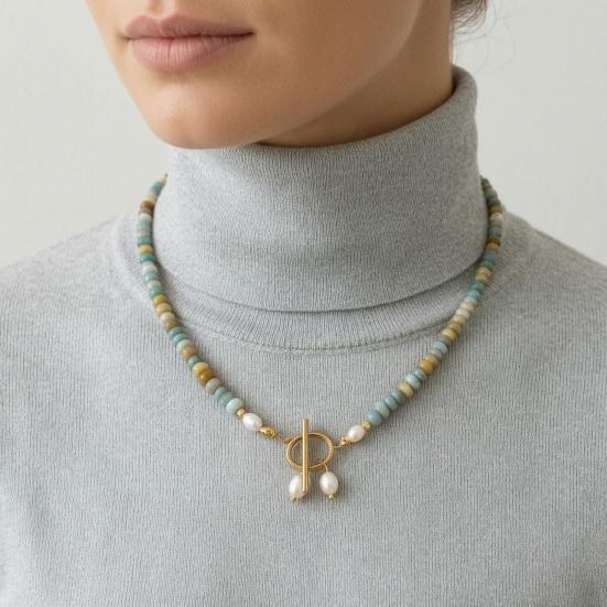 Women Necklace, Handmade Beaded Natural Gemstones Necklace, with Gold-Plated Clasp Versatile Necklace, for Daily Wear Beach Dates