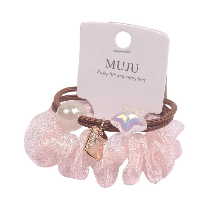 

New Korean Fashion Girl Hair Accessories Simple Mesh Hair Tie High Elasticity Headband Hair Ropes Temperament Pearl Hair Bands розовый