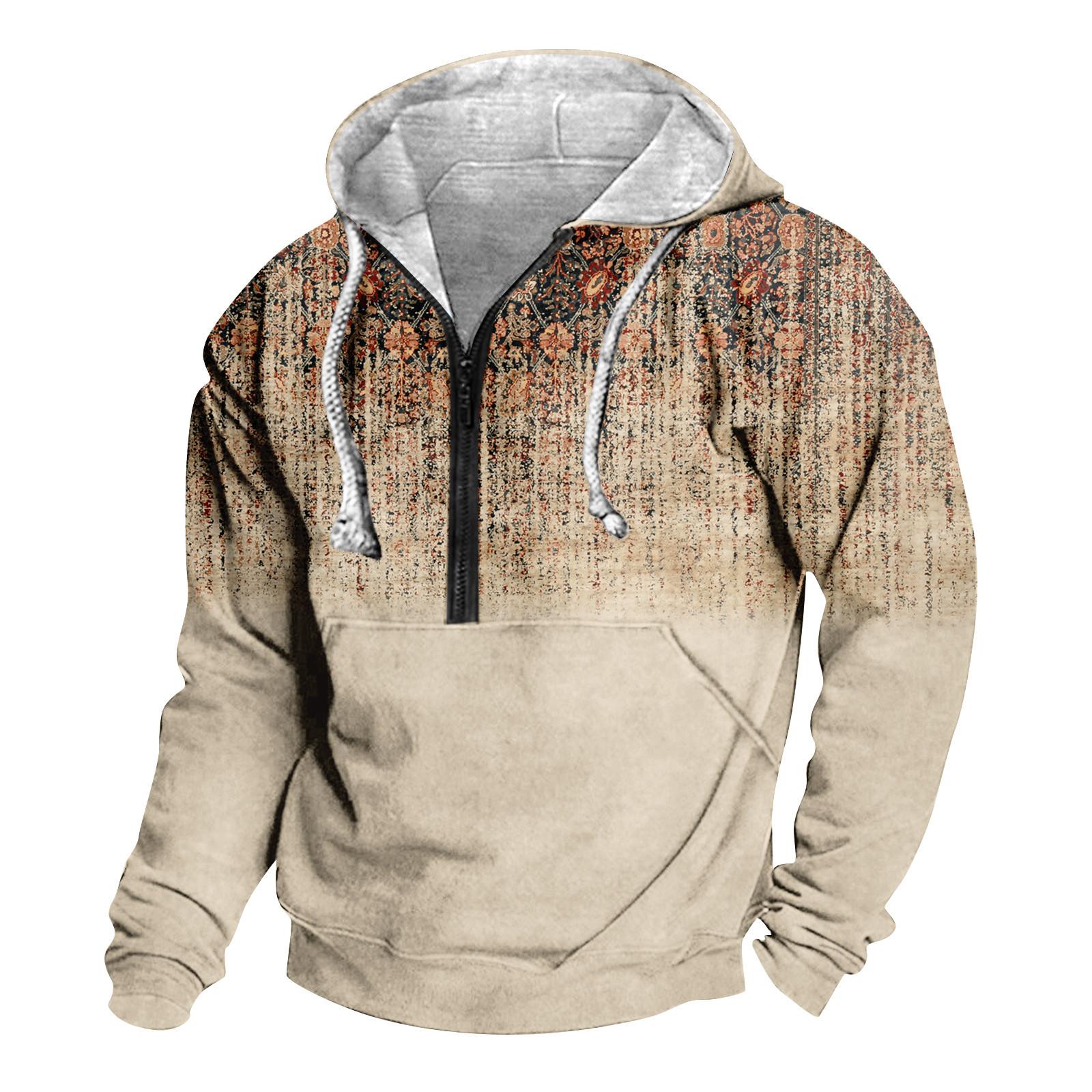Men s Outdoor Half Zip Hooded Long Sleeve T-shirt Casual Top L хаки