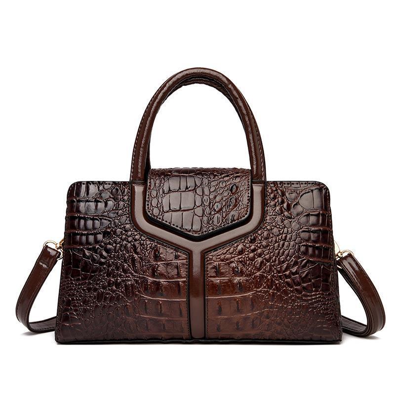 Crocodile Pattern Women's Shoulder Tote - European & American Retro Fashion with Zipper, Large Capacity