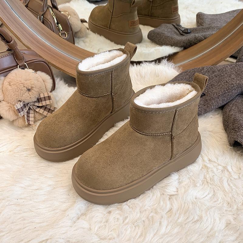 

Women s Lightweight Thick-Sole Winter Insulated Snow Boots Leather and Fur Combination Slip-Resistant Durable Casual Athletic Cotton Boots 35