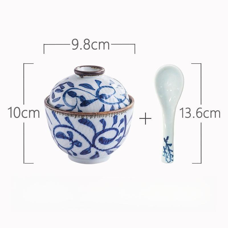 4 Zoll Japanische Keramik-Dampfgar-Schale Handbemalt mit Deckel Suppentasse für Eierpudding Vogelnester