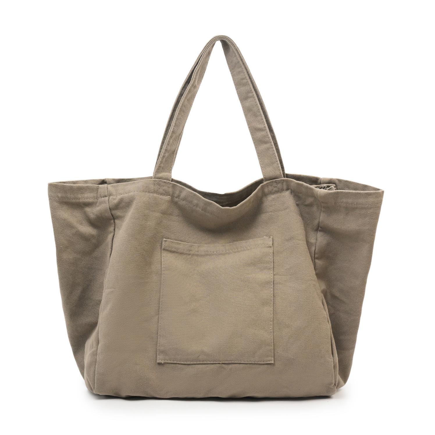 

Korea Fashion Large Capacity Canvas Shopping Bag Women s Casual Solid Color Handheld Large Bag Travel Shoulder Bag Cloth Bag серый
