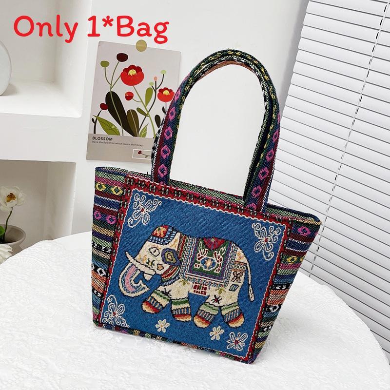 Cartoon Elephant Owl Canvas Handbag With Embroidery For Daily Casual Use