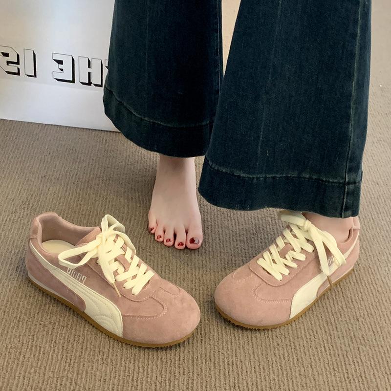 Korean version of lace-up German training shoes women's spring 2025 new fashion versatile sports and leisure thick-soled non-slip white shoes