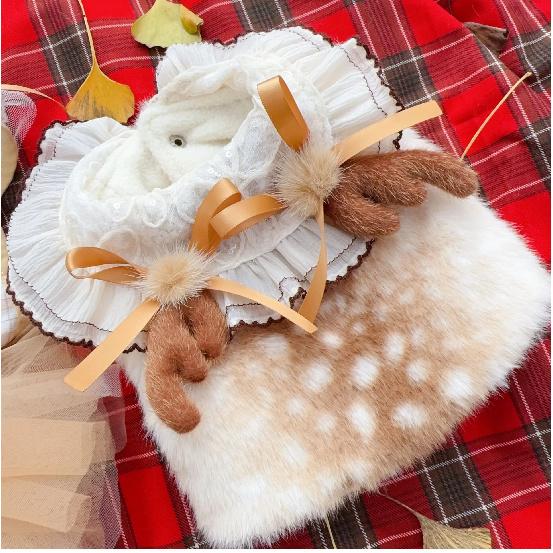 Pet dog clothes Autumn Winter Fluffy Deer Vest Dress Handmade for Small Medium Dogs Photography Costume for dog Cat Dog Set