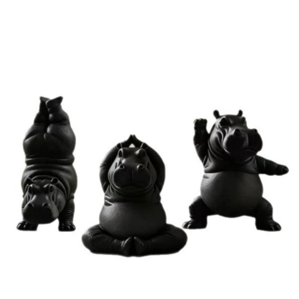 

3Pcs Art Crafts Hippo Sculpture Calm Animal Hippo Figurines Cute Yoga Hippo Statue Indoor Outdoor