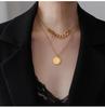 Women's Elegant Double-Layer Coin Chain Necklace, European American Retro Style, 18K Gold-Plated Titanium Steel Clavicle Jewelry