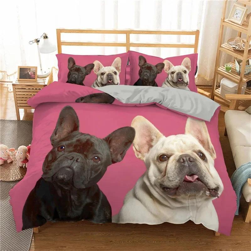 Bulldog Duvet Cover French Bulldogs Bedding Set Twin Polyester Chocolate Puppy Pet Doggy Animal Quilt Cover For Dog Lover Gifts