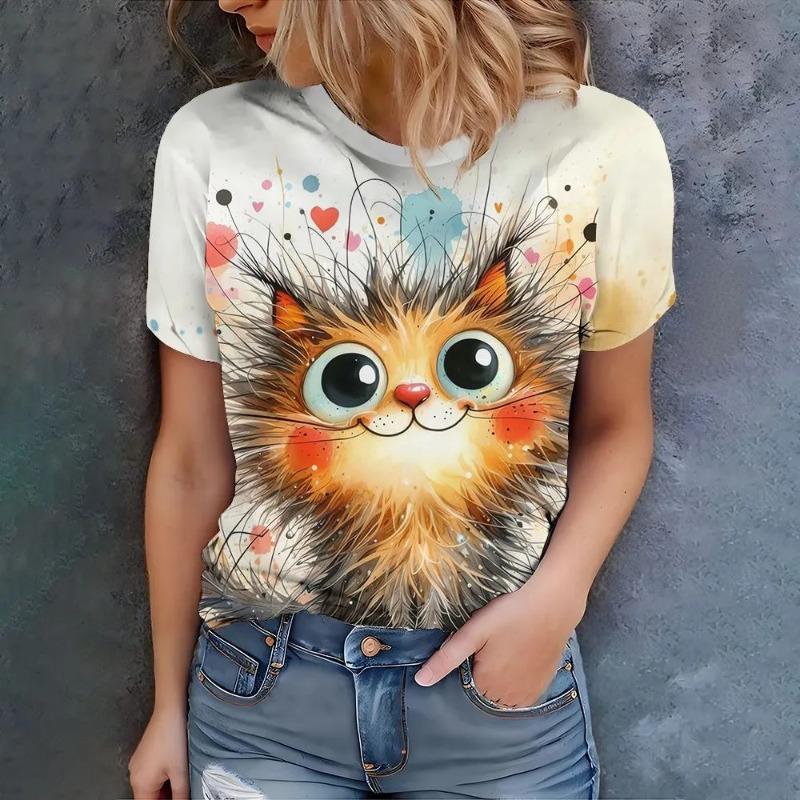 Tricou de damă la modă imprimat 3D, de vară, respirabil, casual, versatil