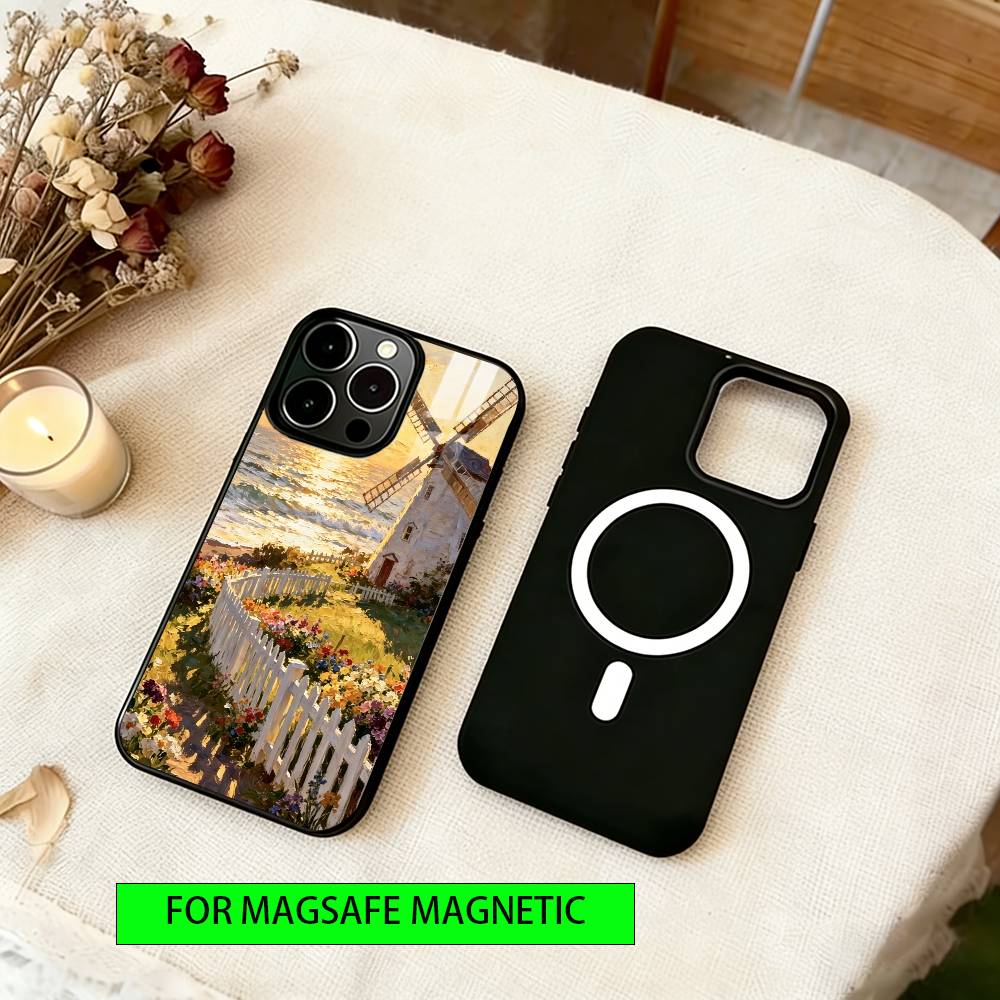 Oil Painting Phone Case For iPhone17,16,15,14,13,12,11 Plus,Pro Magnetic with Magsafe Wireless Charging