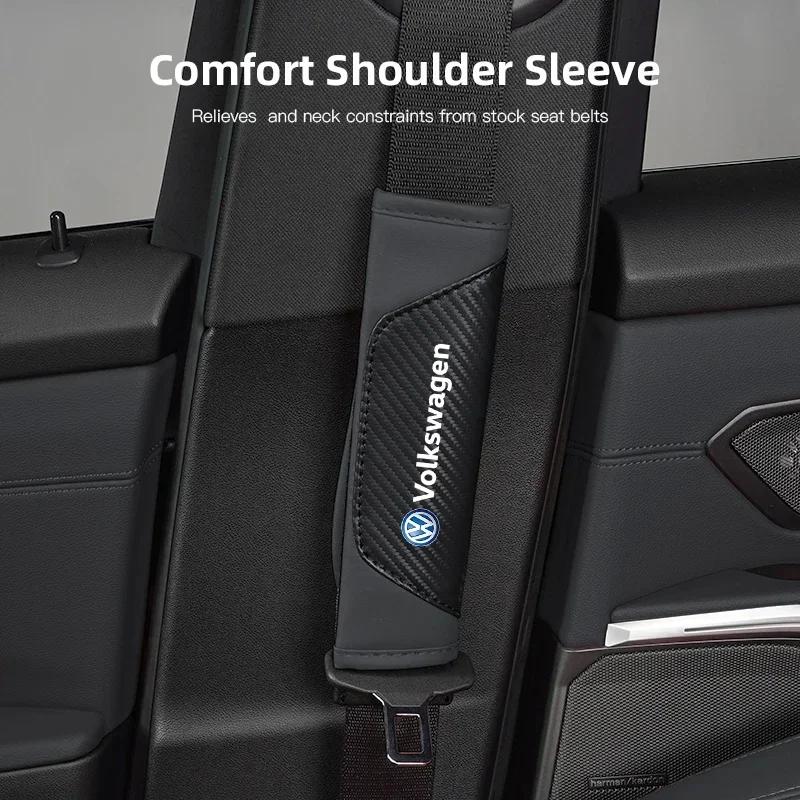 qwe3For VOLKSWAGEN Car Seat Belt Shoulder Pad Leather Seat Belt Cover For Volkswagen Golf Passat B6 Amarok T5 Phaeton CC Tiguan GTI