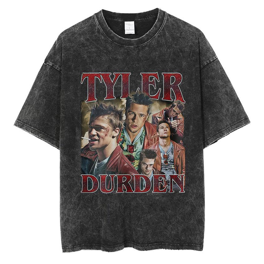 Vintage Washed Tyler Durden Fight Club Graphic T Shirt Mens High Quality Oversized Cotton Tshirts Yk Gothic Clothing Tshirt
