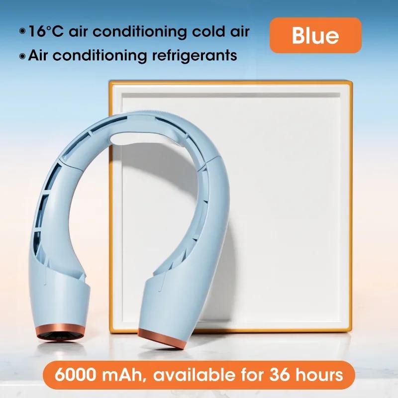 

Портативный мини-подвесной вентилятор на шею 4000 мАч, безлопастный, бесшумный, с цифровым дисплеем, электрический USB-перезаряжаемый воздушный охладитель, уличные электрические вентиляторы синий