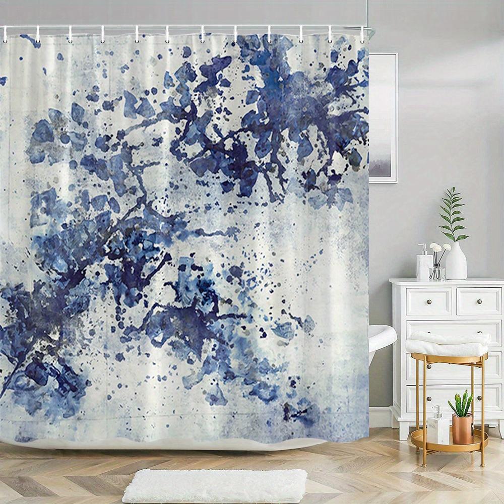 

1 Abstract Organic Watercolor Shower Curtain - Dark Blue And Black Flowing Pattern, Polyester Fabric, Machine Washable 90X180cm