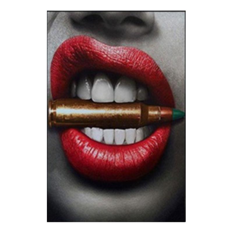 Wall art painting Sexy Bloody Canvas painting wall art pictures Red Lips Bite Bullet Money wall painting Wall Art For Living Room Home Decor Frameless