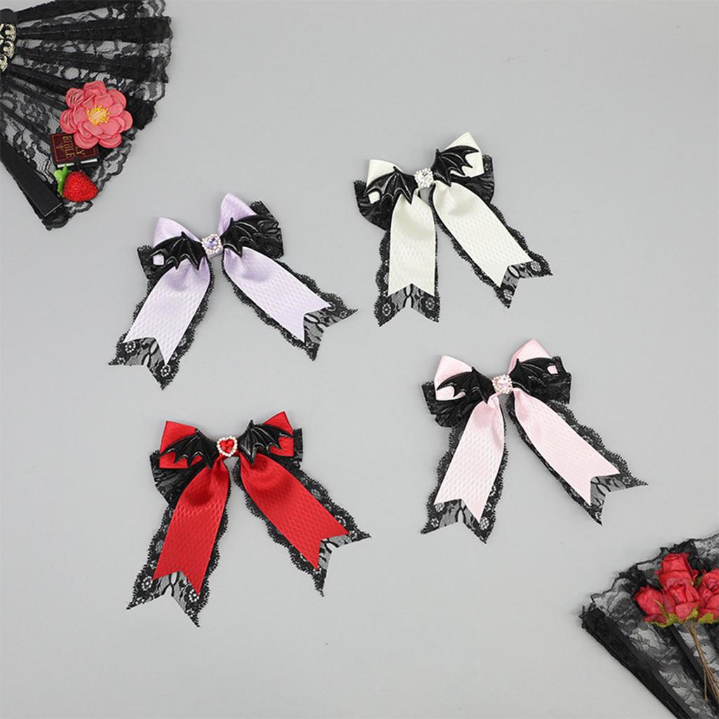 2000s Hair Clip for Halloween Punk Wing Lace Bowknot Hair Clip Nonslip Barrettes Hair Holder Cosplay Party Hair Decors