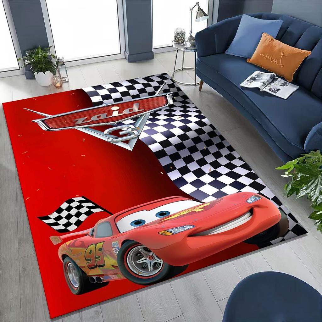 3D Lightning McQueen Cars Cartoon Rug for Bedroom Living Room Sofa Home Doormat Decor, Large Kids Play Non-slip Floor Mat Gift