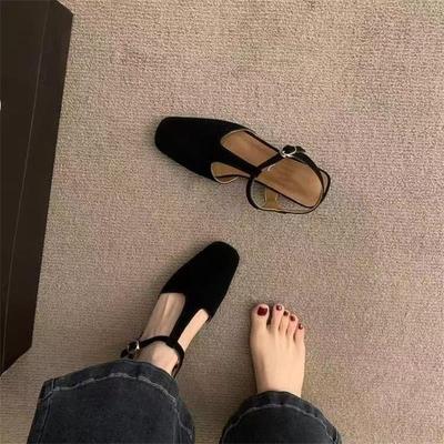 French Bag Head Sandals Women's 2025 New Summer Thick Heel Empty Single Shoes One-word Buckle Retro Evening Roman Shoes