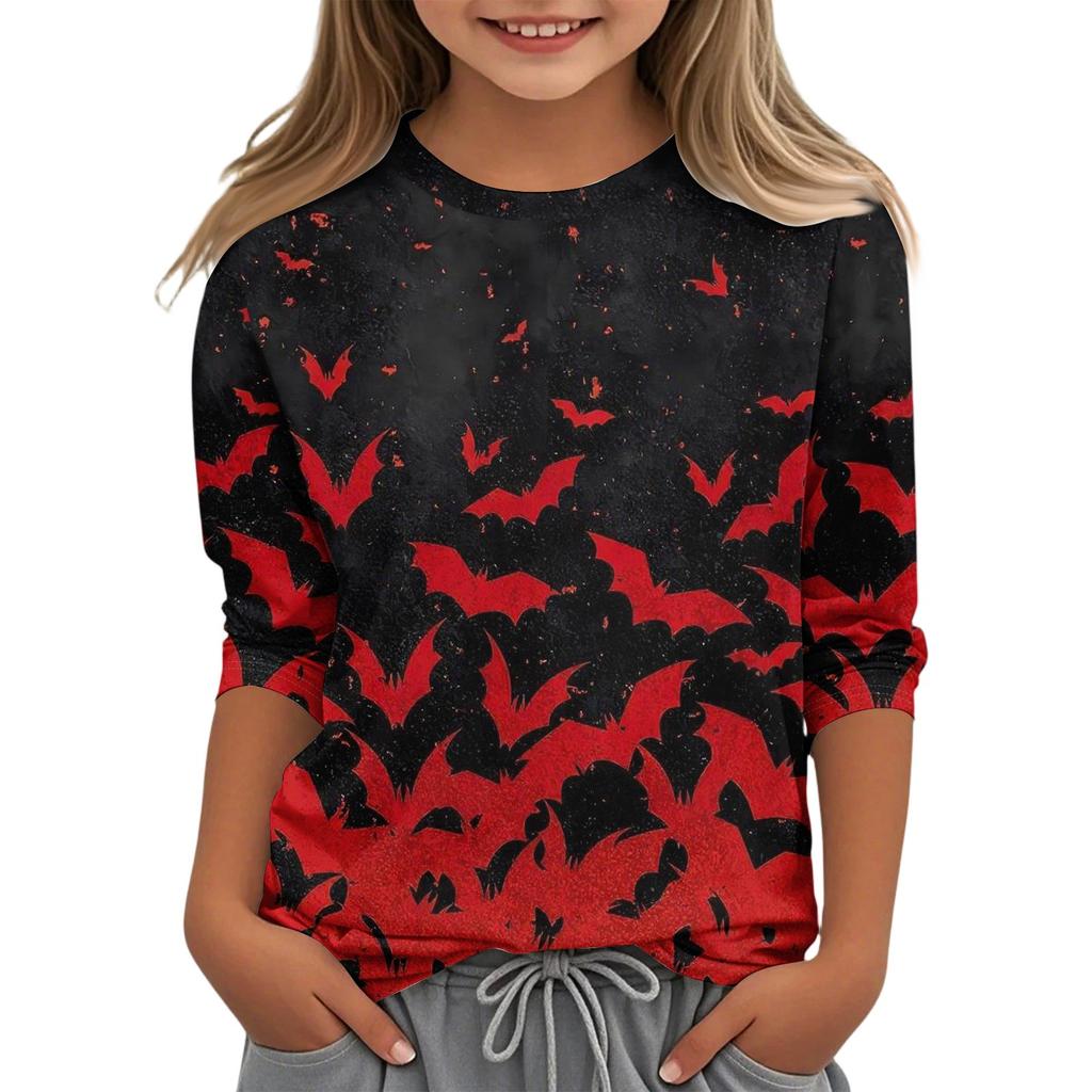 Children's Casual Three-quarter Sleeve Round Neck Top