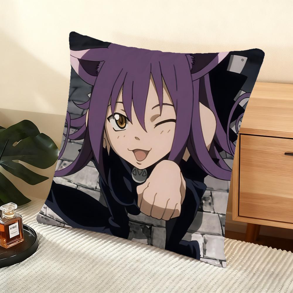 Anime SSoul Eater Cushion Cover Soft Short Plush Pillow Cover Smooth Cozy Texture Aesthetic Cushion Case Home Decor
