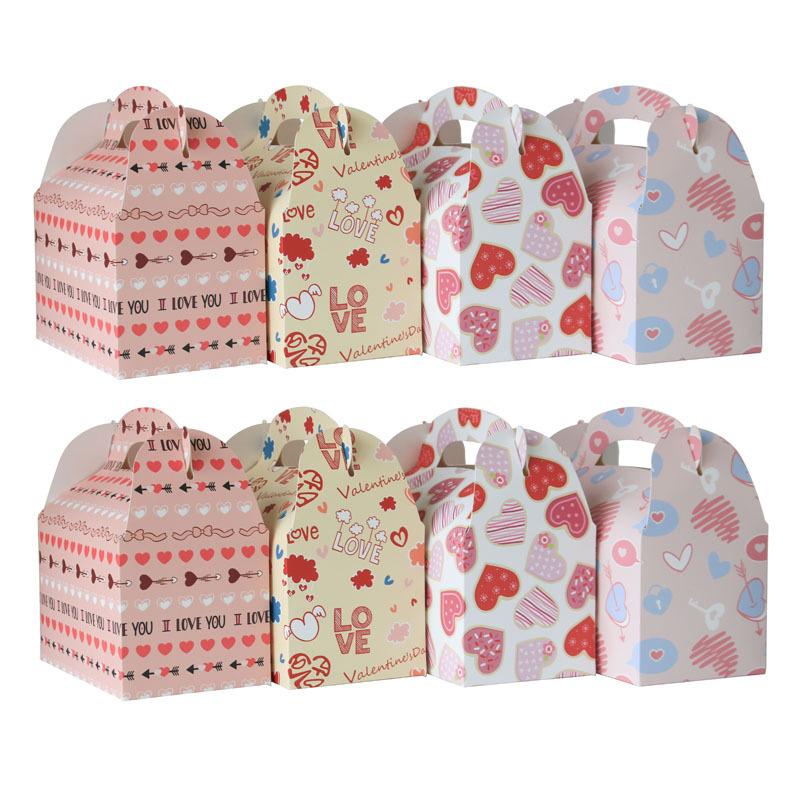 WTEMPO Printed Foldable DIY Paper Gift Boxes Valentine's Day Portable Boxes with Handles Universal Storage Boxes Party Decor Treat Boxes