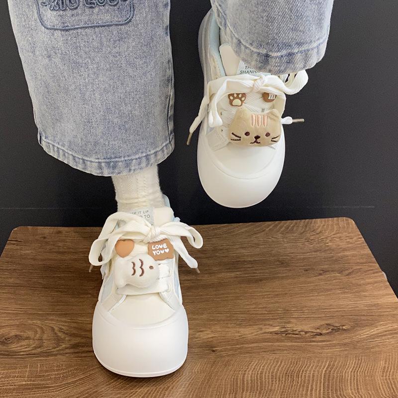 Niche Cute Big Head White Skate Shoes for Women - 2025 Autumn Breathable Thick Sole Casual Sneakers