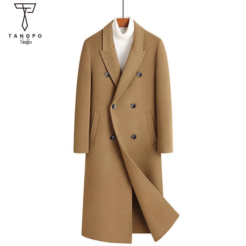 Men’s Double-Breasted Wool Trench Coat - Long Over-the-Knee Suit Collar for Autumn and Winter