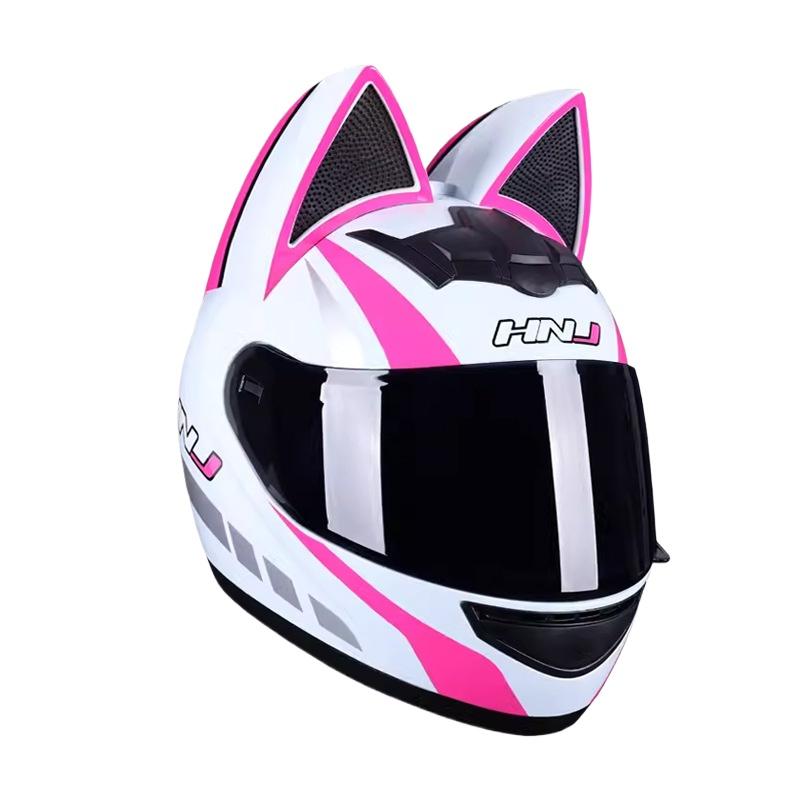 Electric Motorcycle Cat Ear Helmet Female Four Seasons Full Helmet Male Knight Locomotive Cute Rabbit Ears