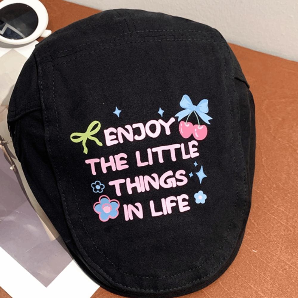 Embroidey Graffiti Forward Hat Cherry Artist Hat Adjustable Y2k Beret  Teenagers